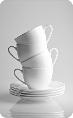 stack of bone china cups to represent the 36th year anniversary symbol