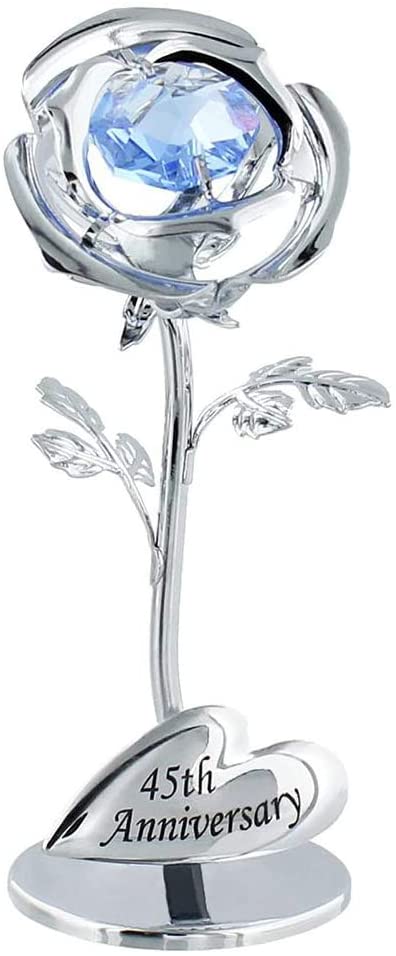 Haysoms Modern 45th Anniversary Silver Plated Flower with Blue Swarovski Crystal Bead
