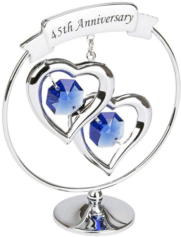 Haysom Interiors Modern 45th Anniversary Silver Plated Metal Keepsake Gift Ornament with Blue Swarovski Crystal Glass
