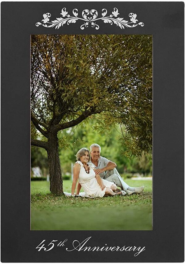 45th Anniversary - Laser Engraved Anodized Aluminum Hanging/Tabletop Wedding Photo Picture Frame